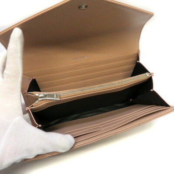 SAINT LAURENT Flap Wallet Beige Leather YSL V - Picture 5 of 6
